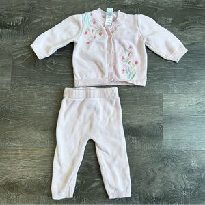 Little Me Girl Light Pink Floral Cardigan & Pants Set Size 9 Months